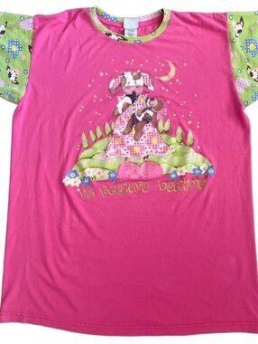Vtg Simply Basic Pink & Green Pasture Bedtime Sleep Shirt - One Size Fits All
